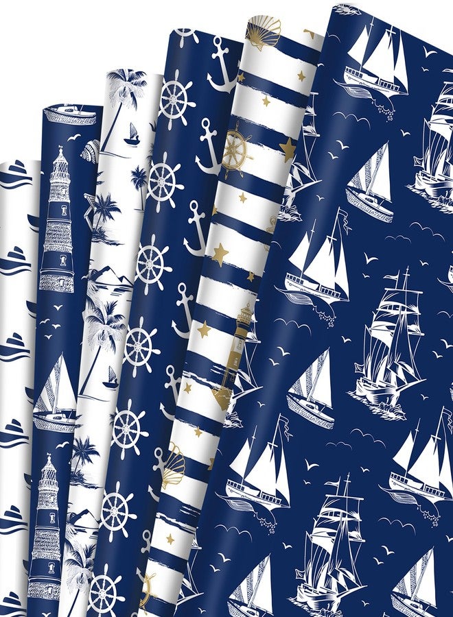 DodelyGz 12 Sheets Nautical Theme Gift Wrapping Paper, Navy Anchor Ocean Design Wrapping Paper For Birthdays, Holidays & Baby Showers DIY Gift Packing Crafting,20 x 27 inches, - Image 2